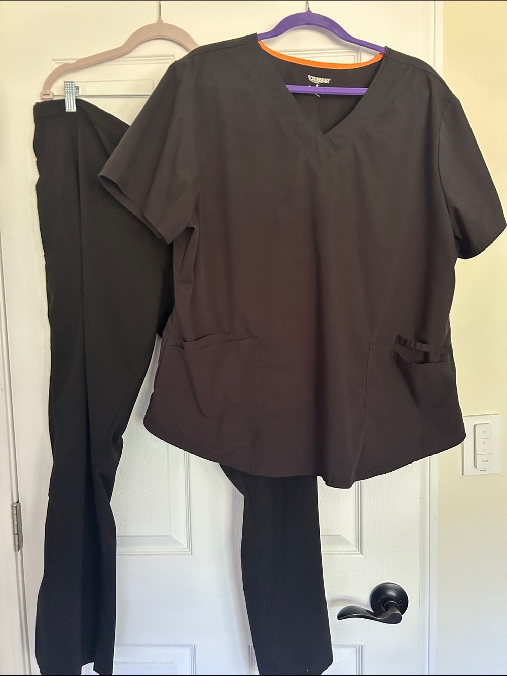 Scrubstar Black Short Sleeve V-Neck Scrub Top and Pants